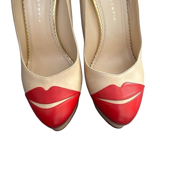 Charlotte Olympia Leather Lip Kiss Me Dolores Platform Pumps Stilettos 40 10